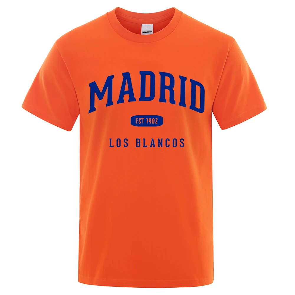 

Real Madrid Est 1902 Los Blancos Man T Shirts Hip Hop Cotton Sweat T Shirt Casual Loose Tee Clothes Harajuku Short Sleeve Tops