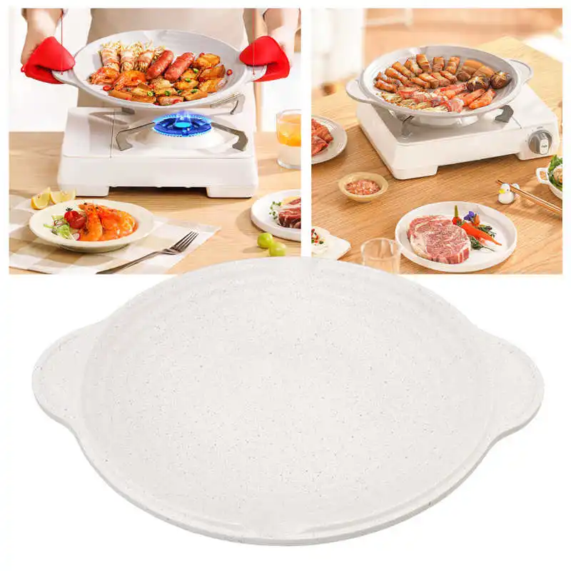 

Korean BBQ Grill Pan Non Stick Barbecue Grill Pan White 32cm Grill Plate For Induction Cooker Outdoor Camping Picnic