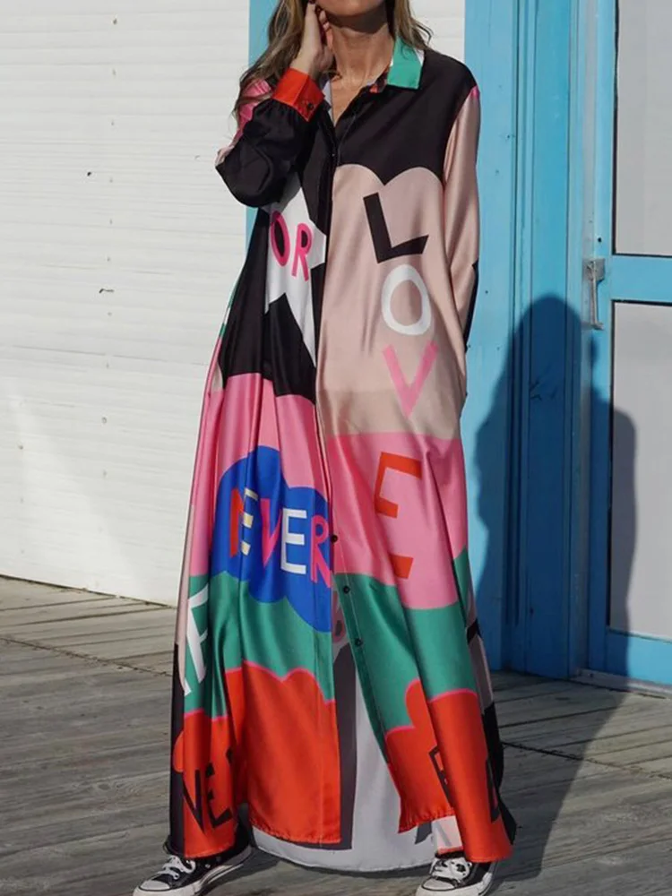 Женское свободное платье с принтом модные вечерние платья длинным рукавом для