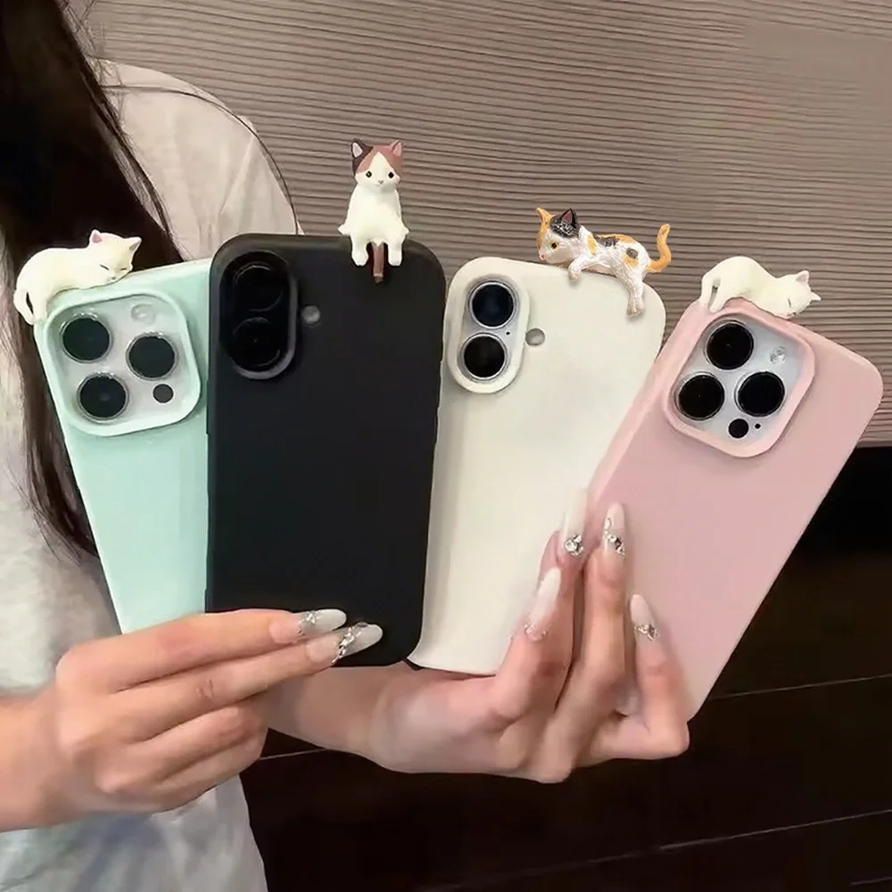 Фото Милый 3D-чехол для телефона с котиком для Apple iPhone 17 16 15 14 13 12 11 Pro Max Air, мягкий силиконовый мультяшный чехол-котенок для защиты, Fundas №2