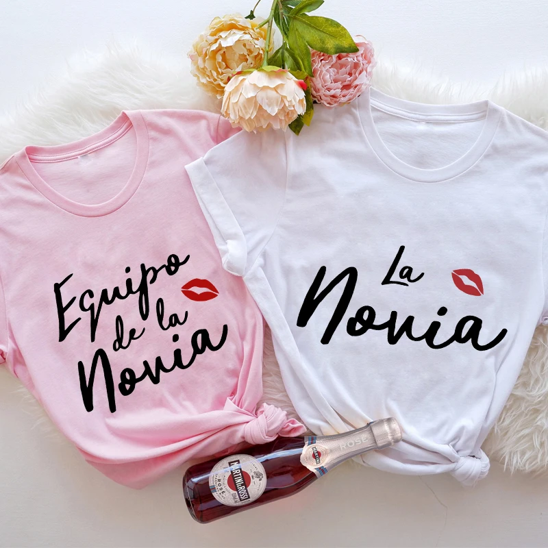 

Team Bride Squad T-shirt Spanish Bridal Wedding Engaged Tops Bachelorette Hen Party T-shirt Women Bachelor Short Sleeve Tshirt