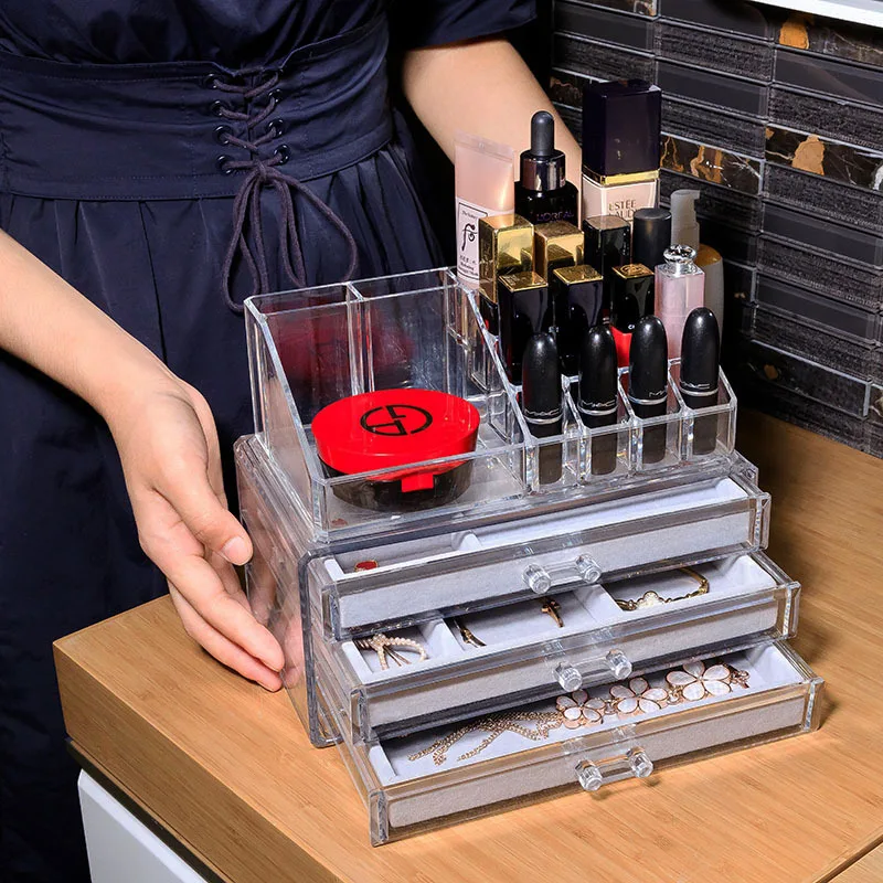 

Acrylic Transparent Cosmetic Storage Box Multi-function Dustproof Storage Box Drawer Type Hand-drawn Jewelry Makeup Tool Storage