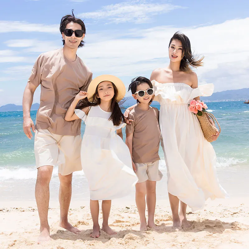 

Семейная одежда для отпуска, Одинаковая одежда для родителей, женская пляжная одежда для матери и дочери, одинаковое женское белое платье, детский наряд для папы, мамы