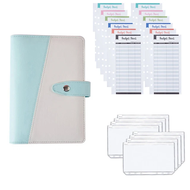 

A6 Pu Budget Binder 8pcs Cash Packets 12pcs Budget Sheets Diary Agenda Planner Double Color Cover School Stationery 21pcs