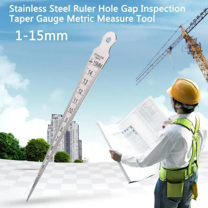 

Double Side 1-15mm Stainless Steel Taper Gauge Feeler Gap Hole Measuring Tool Wedge Feeler Hole Gap Taper Aperture Scale