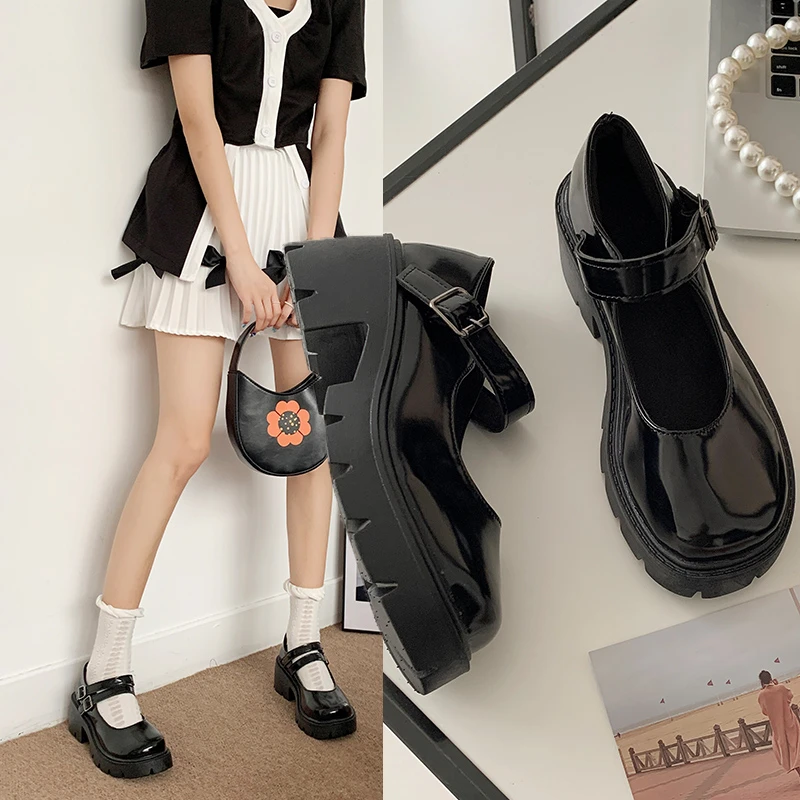 

Mary Jane Pumps Shoes on Heels Lolita Fashion Chunky Elegant Medium Heel Women's Luxury Socofy Black Kawaii Gothic Comfortable