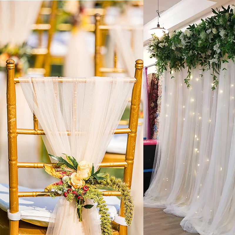

5/10m Wedding Decoration Crystal Tulle Roll Organza Chiffon Fabric DIY Wedding Arch Birthday Party Backdrop Country Chair Yarn