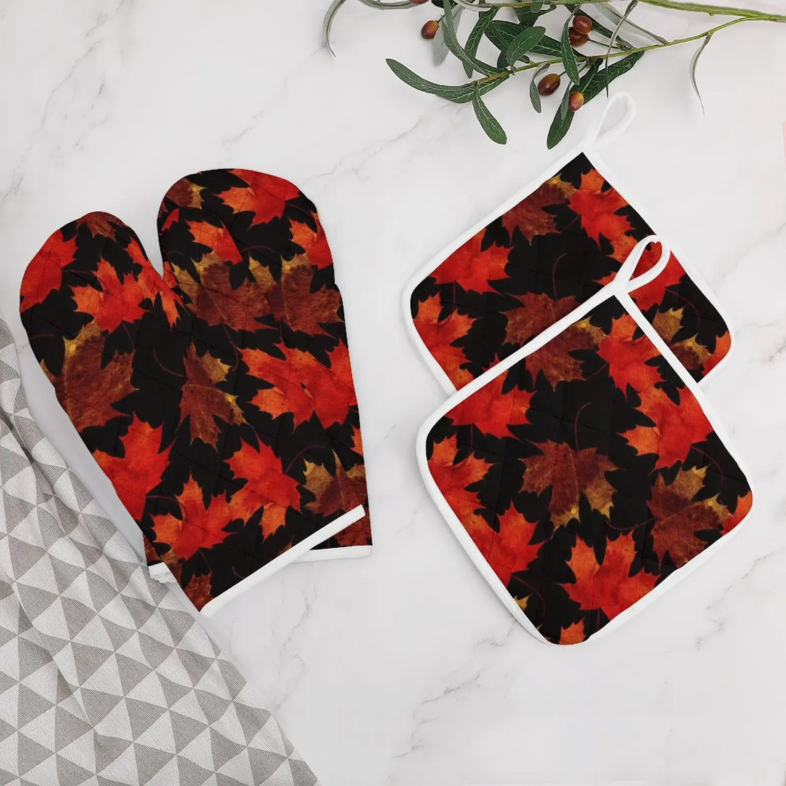 

Leaf Plant Pattern Oven Mitts and Pot Holders Heat Resistant Oven Gloves for Kitchen Safe Cooking Baking Grilling