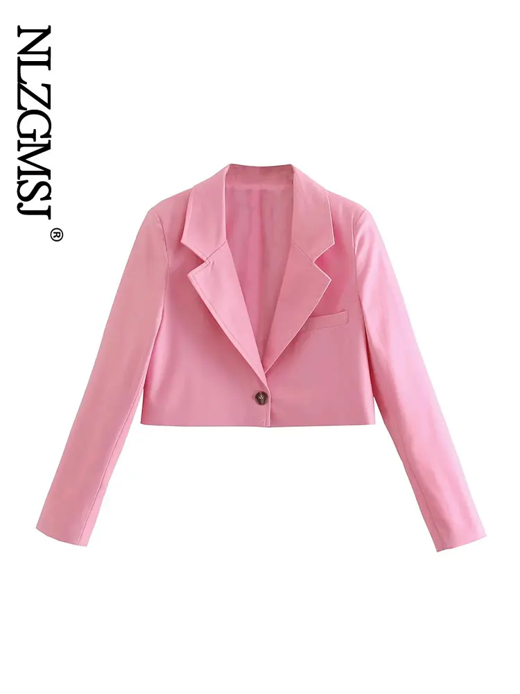 

Nlzgmsj 2022 Women Solid Blazers Short Sleeve Cropped Tops Single Button Female Blazer Elegant Casual Office Lady Top 202208