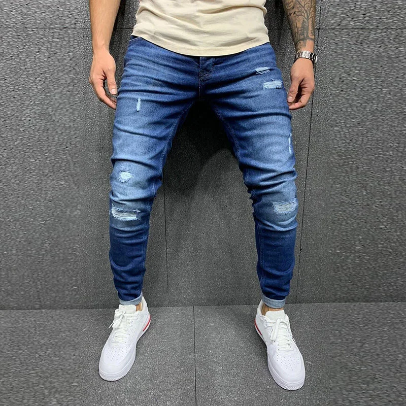 

New Men's Broken Small Feet Elastic Jeans Casual Fitness Pants Skinny Jeans