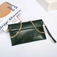genuine leather chain shoulder messenger bag woman business casual soft clutch bag flap cover large capacity envelope bag