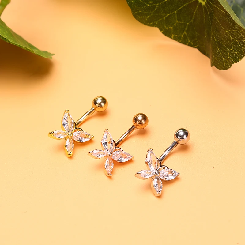 

Quality Zircon Crystal Belly Piercing Rings Belly Button Studs Navel Ring Surgical Butterfly Body Jewelry Piercing Jewelry
