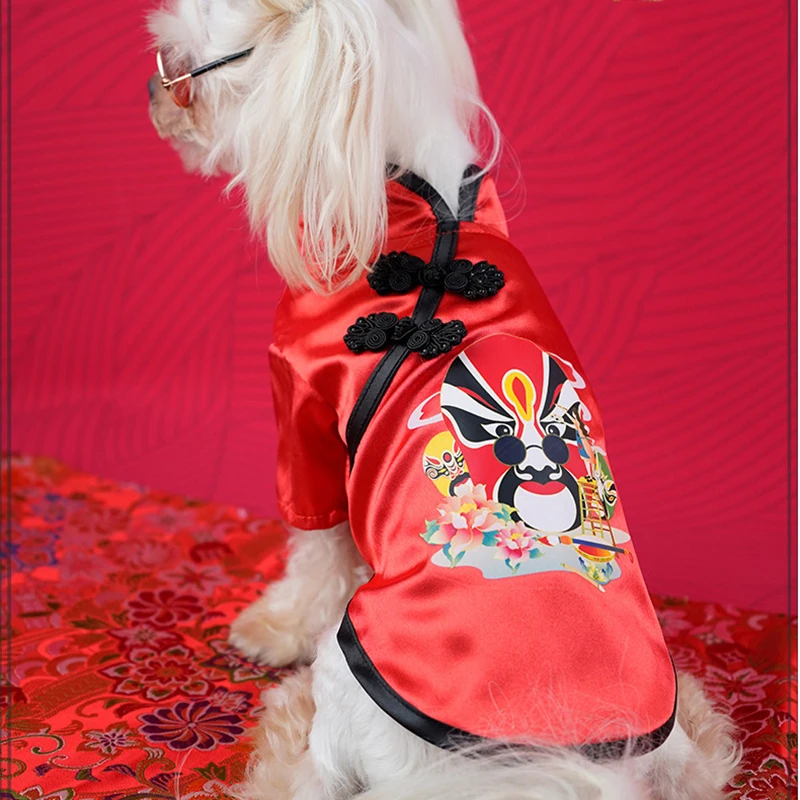 

Pet Cheongsam Dog Clothes Facebook Print Pet Dresses For Dogs Skirt Chinese Style Puppy Cat Shirt Pets Clothing Chihuahua Teddy