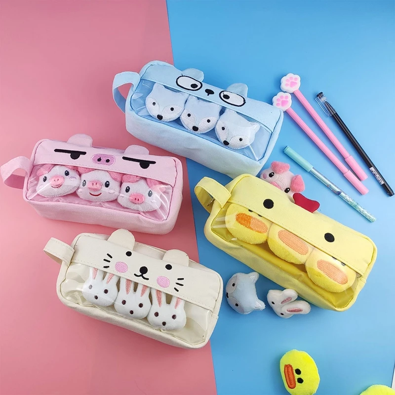

Cartoon Animals Pencil Cases Plush Large Capacity Pig Duck Bunny Pen Pouch Multifunctional Cosmetics Storage Bag