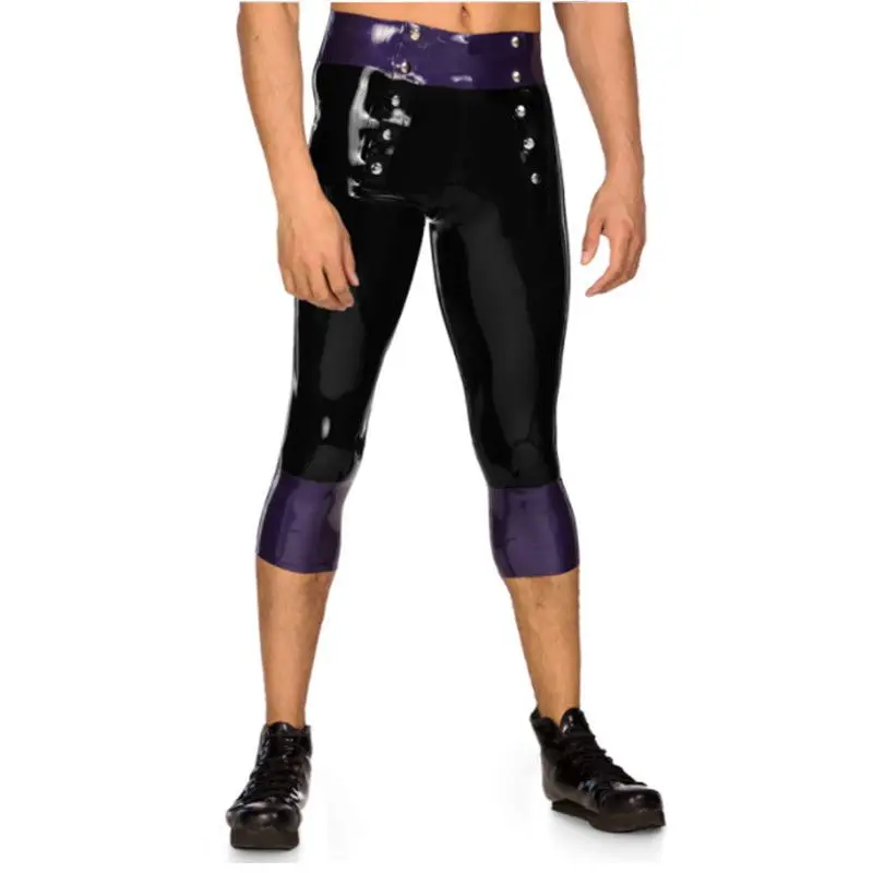 

Men Latex 100% Rubber Pants Trouser Black Purple Button Panties Clubwear Kurze Hose Cosplay Size XS-XXL