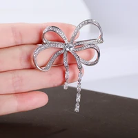 korean version micro encrusted diamond corsage fashion tassel bow brooch suit accessories womens jewelry wholesale
