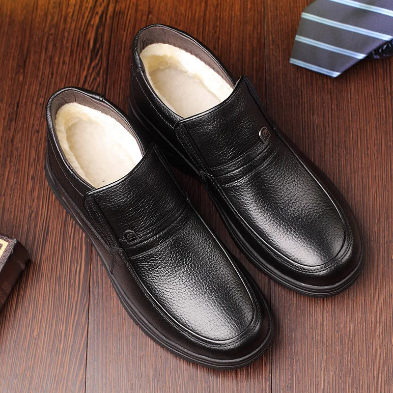 Зимняя обувь из хлопка мужская кожаная шерстяная с высоким верхом бархатная