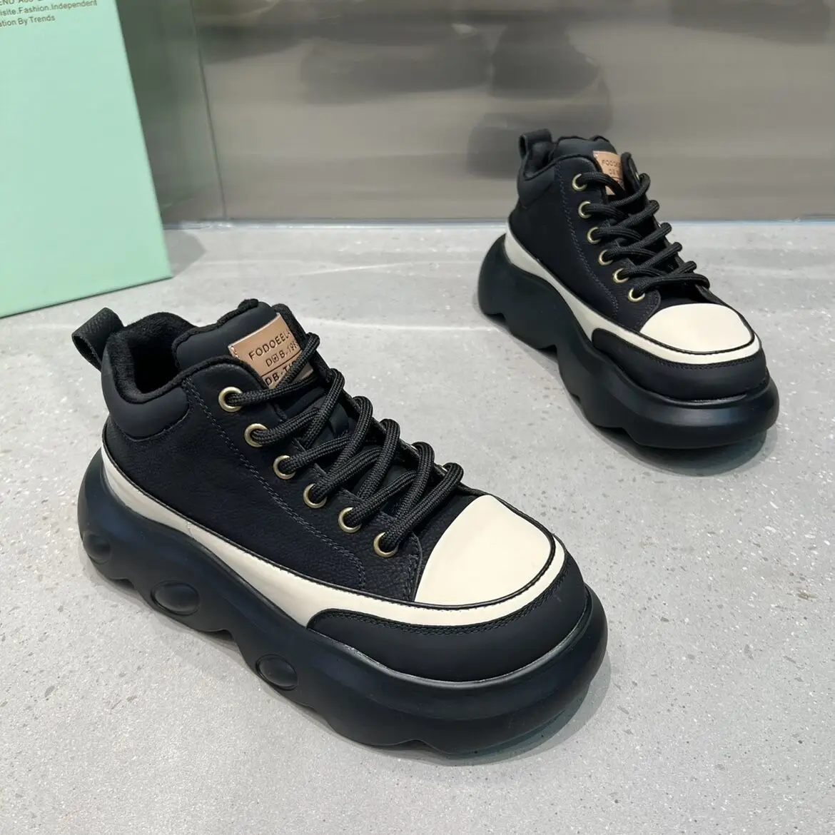 2023 New Genuine Leather Women Fashion Lace Up Mid Calf Ankle Boots Platform Wedge Mixed Color Autumn Spring Booties Shoes