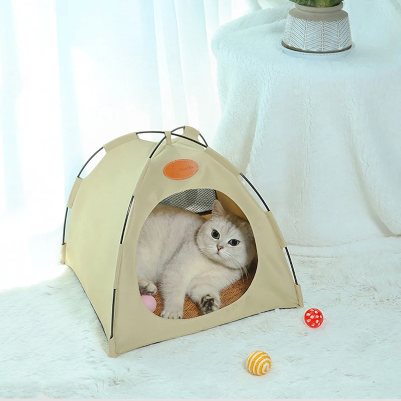 

Cat Tent House Enclosed Waterproof Canvas Comfortable Kitten Bed Detachable Portable Kennel Pet Nest Outdoor Litter Supplies