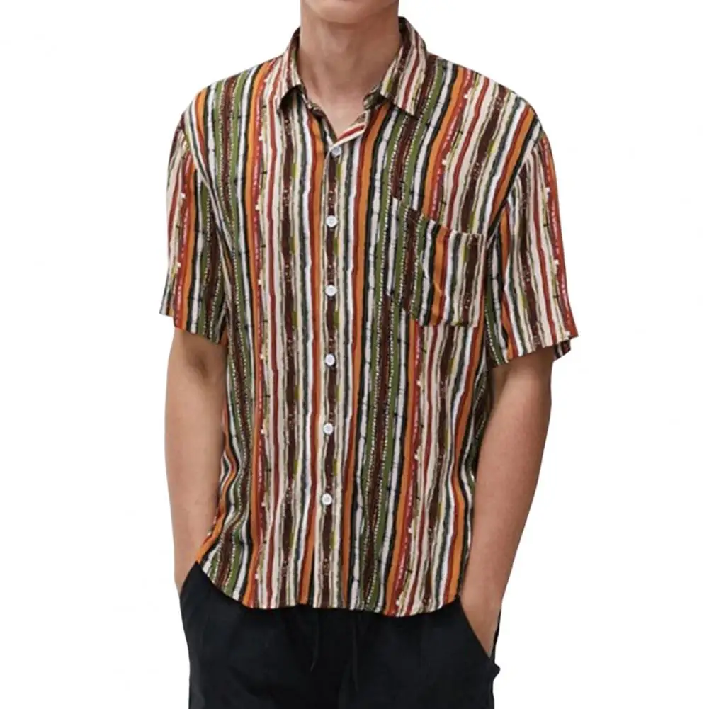 

Loose Beach Style Turn-down Collar Comfortable Summer Shirt Men Clothes