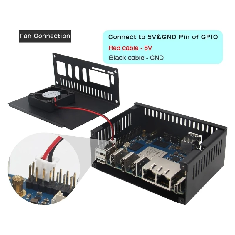 Для OrangePi 5 металлический корпус с рассеиванием тепла и охлаждающим вентилятором |