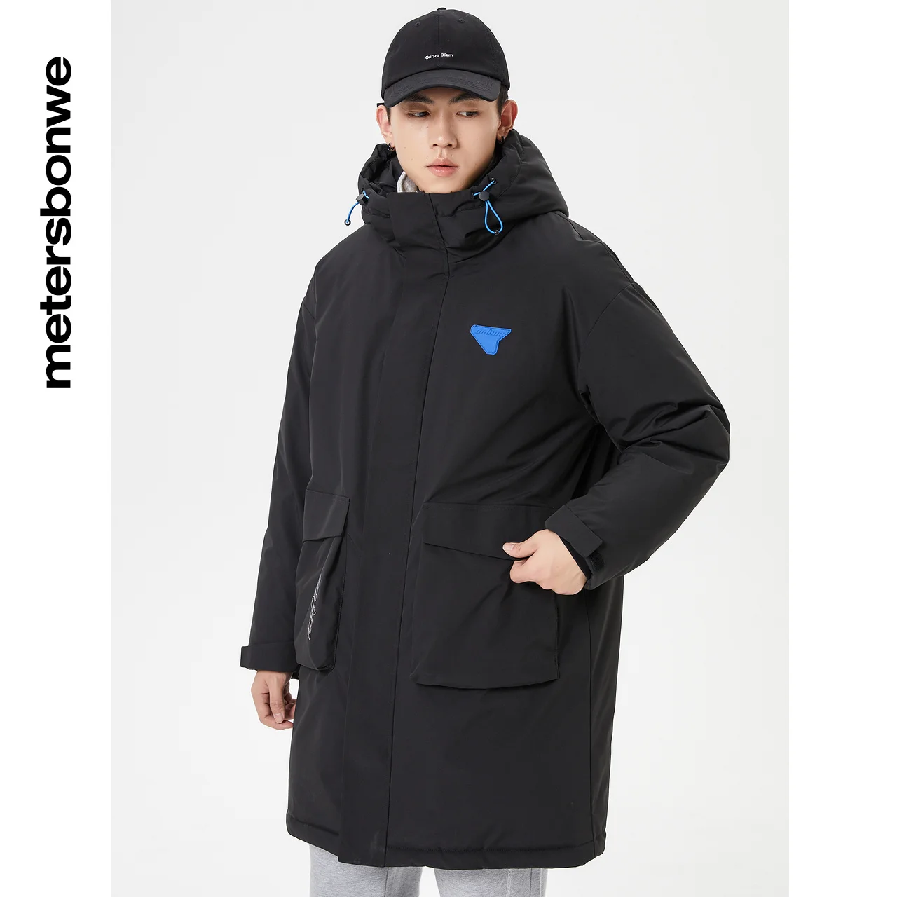 Metersbonwe Long Down Jacket Men Winter 80% Gray Duck Down Hooded Men Anti-snow Winter Down Coat Brand Loose Outerwear Warm Coat