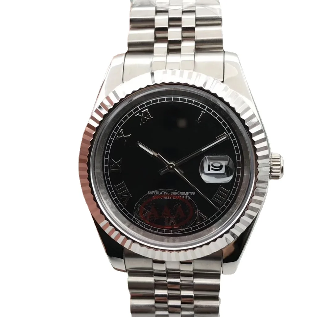 

mens mechanical watch automatic silver black white rome