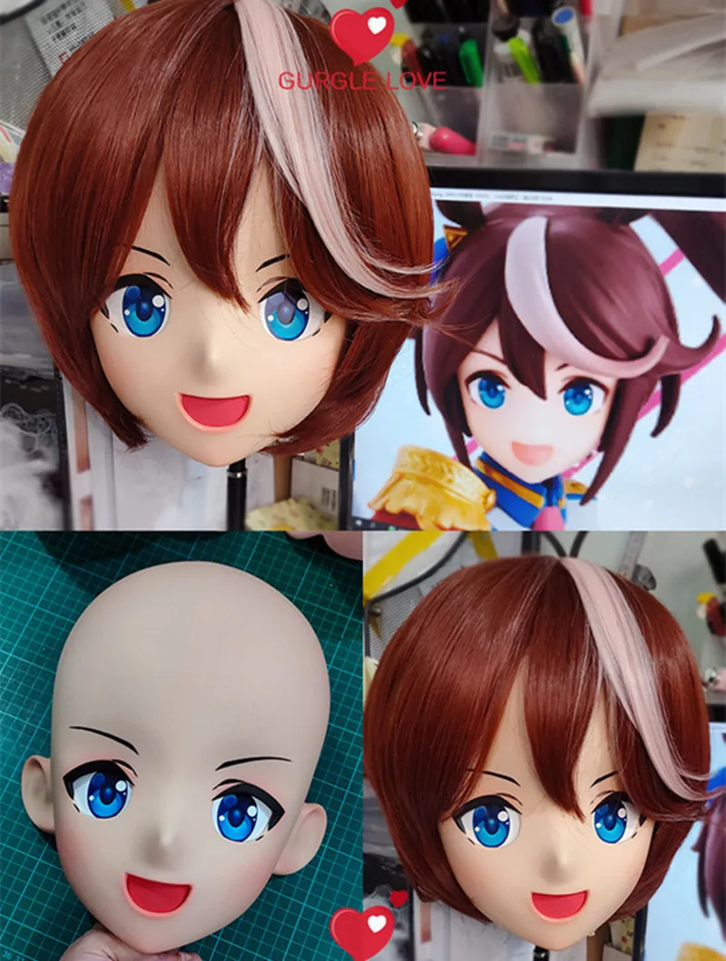

(GL12) Custom Cartoon Character Resin Half Head Crossdress Cosplay Japanese Anime Role Pretty Derby Tokai Teio Kigurumi Mask