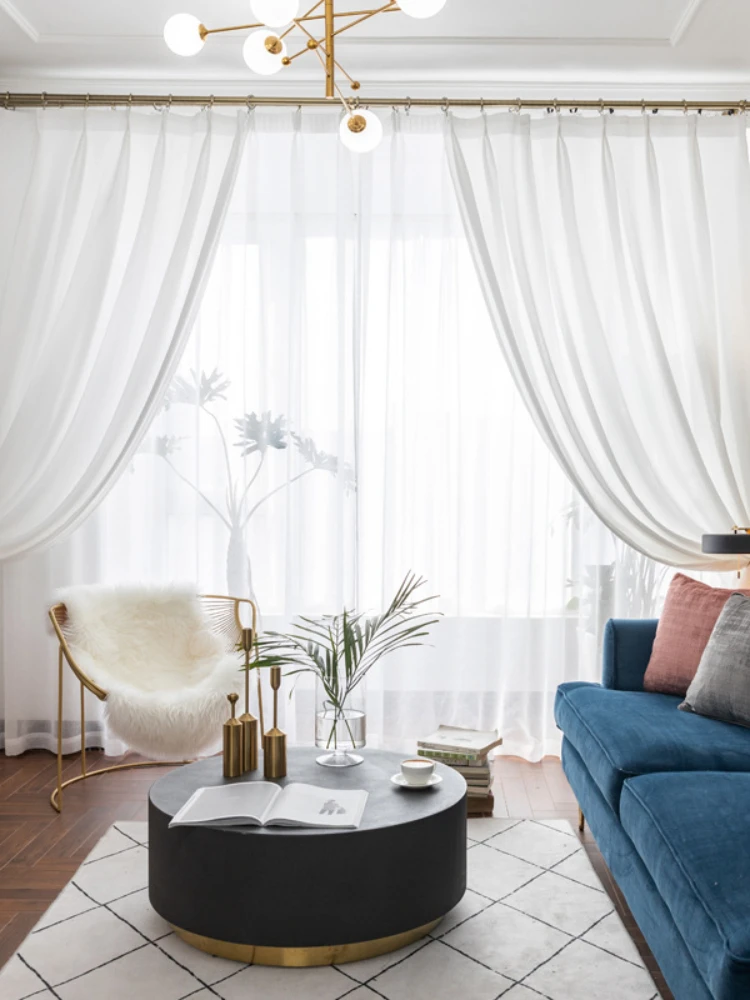 

ZS Seersucker is translucent and impenetrable. Thickened white yarn Nordic Light luxury bedroom living room curtain