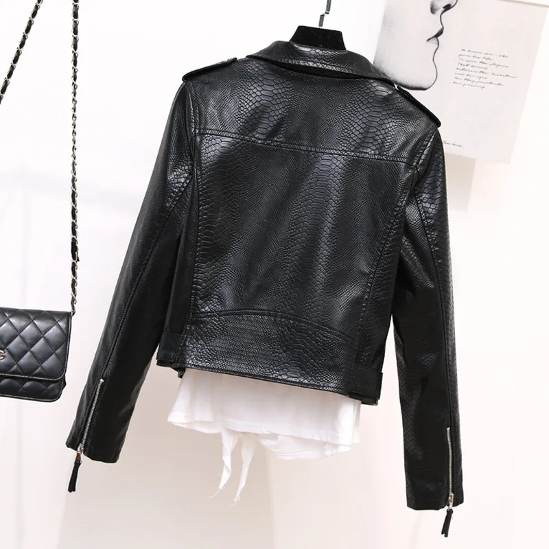 Grain leather women's 2023 spring new lapel belt leather jacket epaulette short motorcycle slim coat