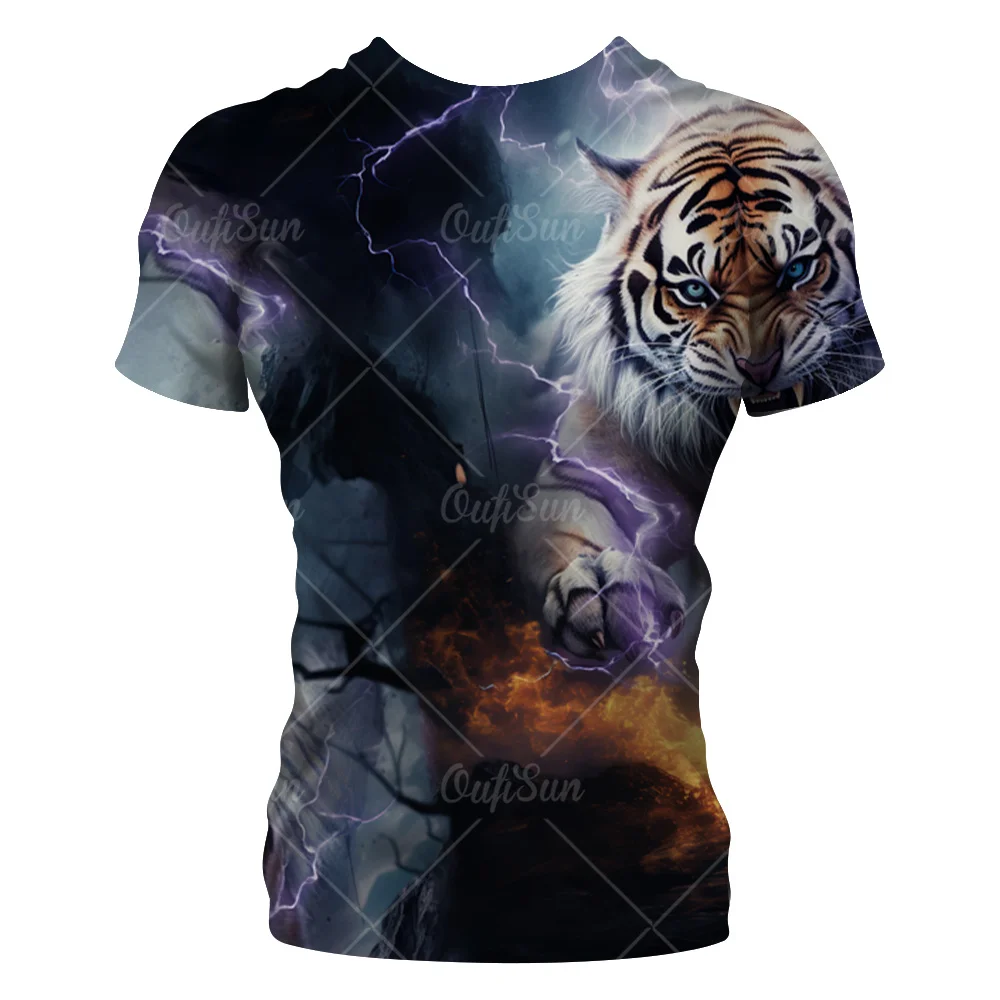 

Thunder Tiger Men T-Shirt Tops Animal/Cheetah/Eagle/Giant Shark 3D Printed Pattern Men's O-Neck Oversized Street Tshirt Shirts