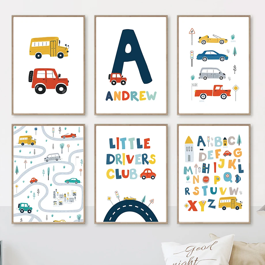 

Colorful Cartoon Traffic Lights Car Alphabet Wall Art Canvas Painting Nordic Posters And Prints Wall Pictures Kids Room Decor