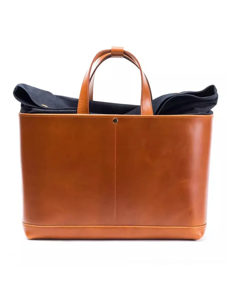 Дизайнерские мужские тоуты из натуральной воловьей кожи с соединением денима