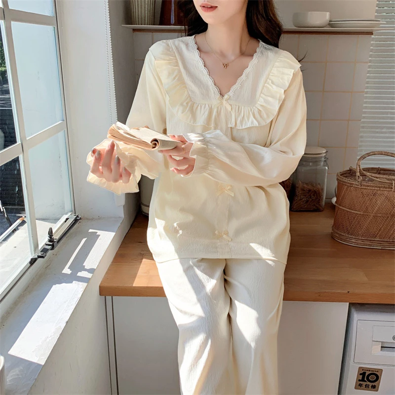 Женский пижамный комплект с нагрудной подушечкой осень 2024 милая Хлопковая