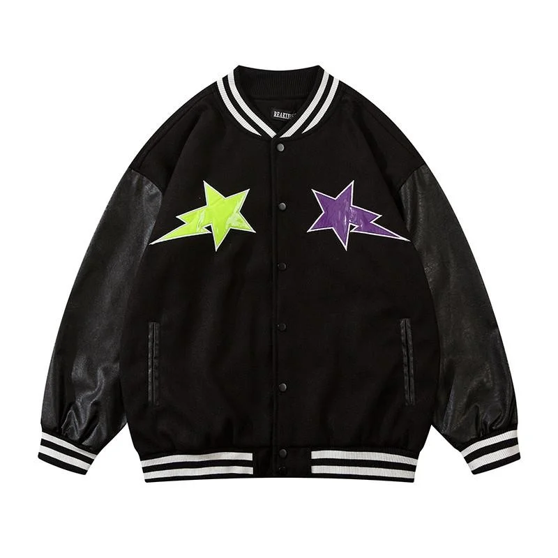 

Men's Jackets Streetwear Baseball Jacket Coat Letter Embroidery Leather Patchwork Japan Korean College Hip Hop Fashion Rock