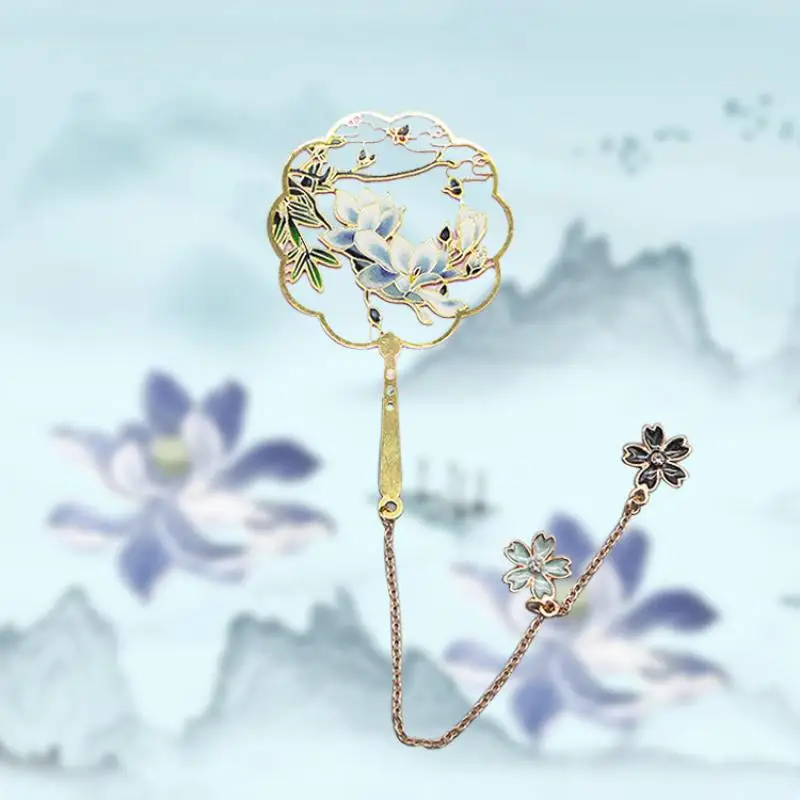 

Metal Bookmark Group Fan Chinese Style Color Brass Pendant Retro Student Book Supplies Gift Bookmark