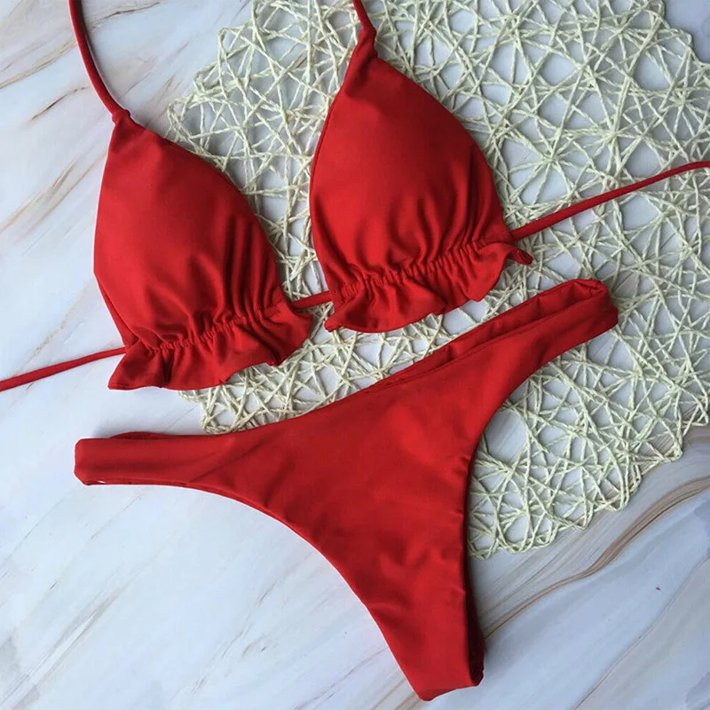 

Summer Women Sexy Bandage Brazilian Bikini Sets Top Thong Bottom Set Beach Push-up Swimwear Ladies Lace Up Swimsuit Beachwear
