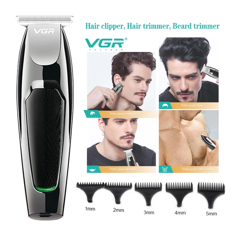 

Машинка для стрижки волос VGR, профессиональная беспроводная перезаряжаемая машинка для стрижки волос, Мужская бритва, триммер для бороды, п...