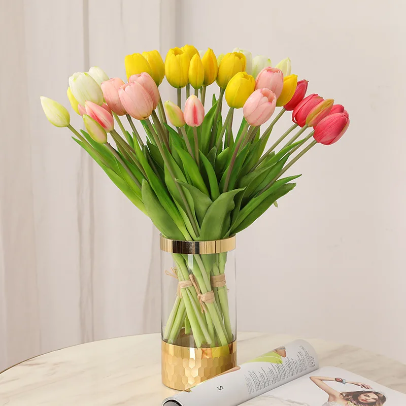 

Mini Latex PU Tulip Artificial Flower Home Wedding Decor Simulation Moisturizing Real Touch Fake Flower Props Supplies