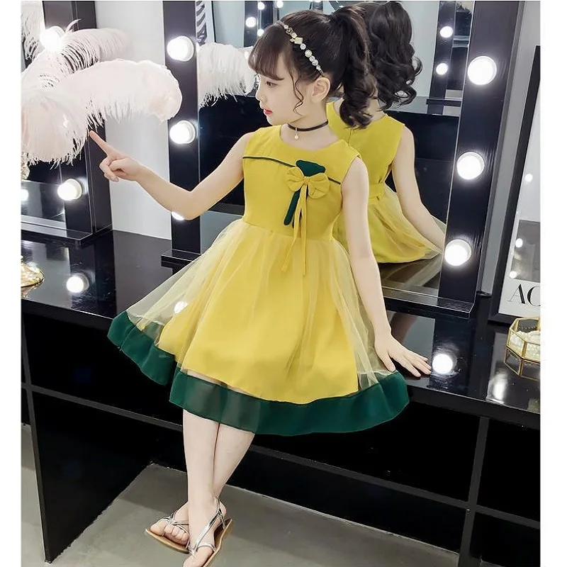 

Girls Summer Dress 2022 Princess Lace Up Waist Dresses Girls Fashion 8 Years Party Dance Bow Tie Girls Dresses for Kids Clothes