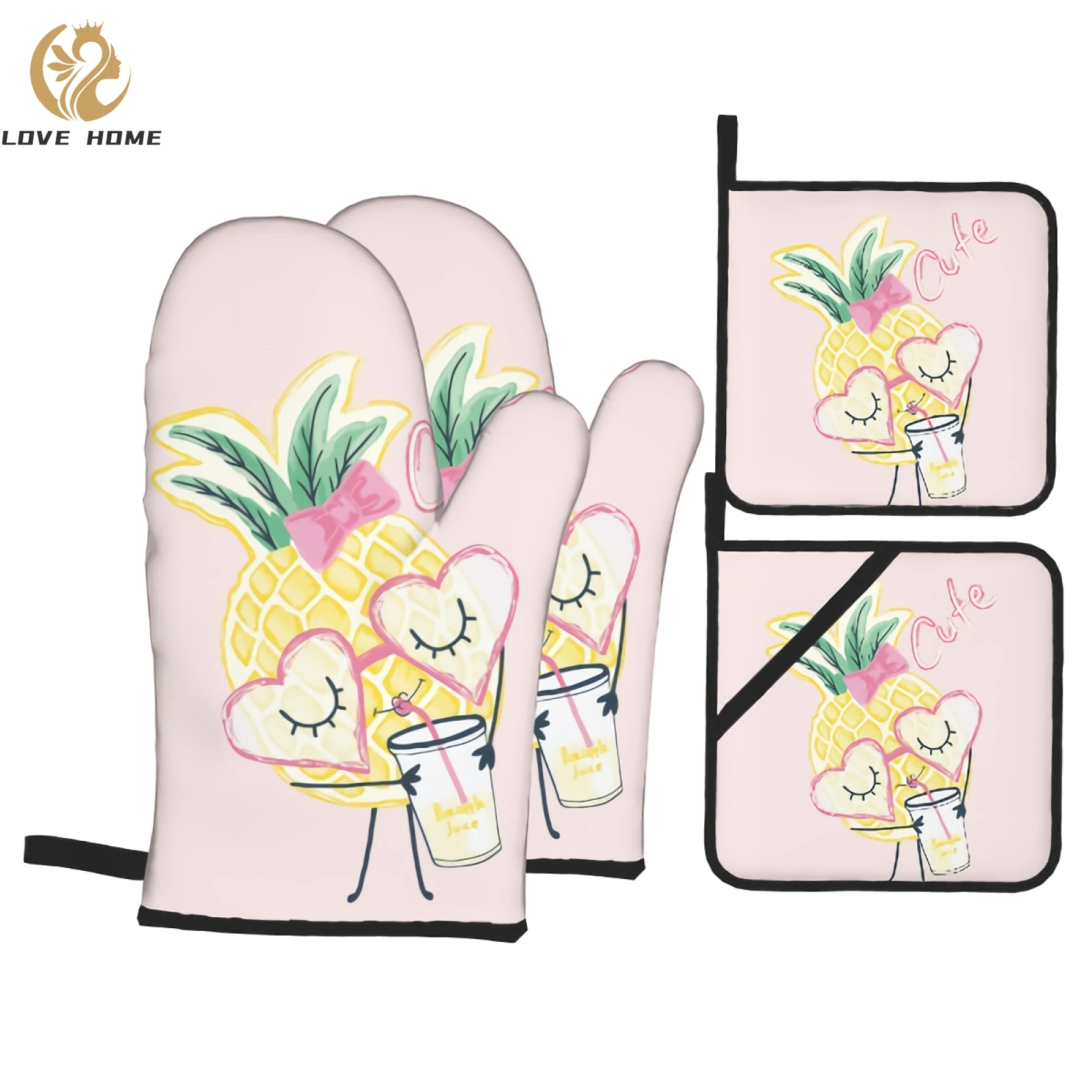 

lovely pineapple Oven Mitts and Pot Holders 4PCS Set Baking Gift for Mom Oven Gloves & Hot Pads