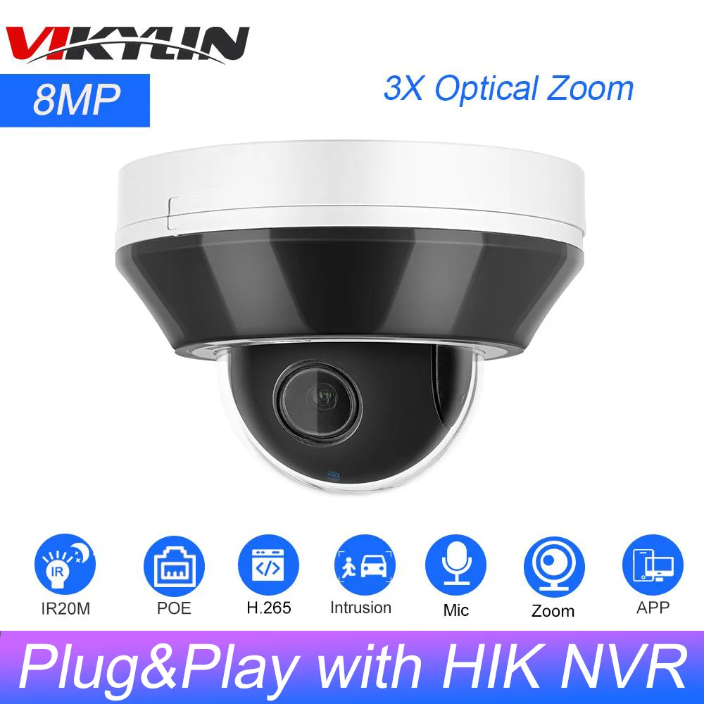 

IP-камера видеонаблюдения Vikylin HIKVISION, 6 МП, PTZ, 3-кратное увеличение, встроенный микрофон, IR20M IP66