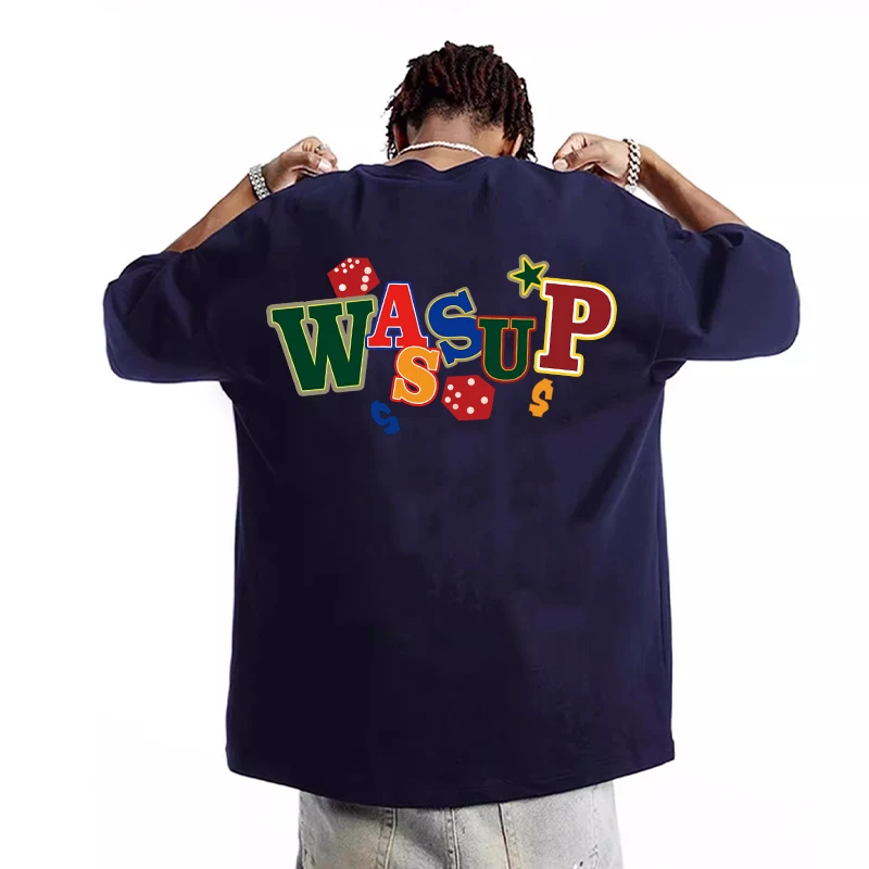 Wassup American-Sle Тяжелая футболка из чистого хлопка Национальный модный бренд