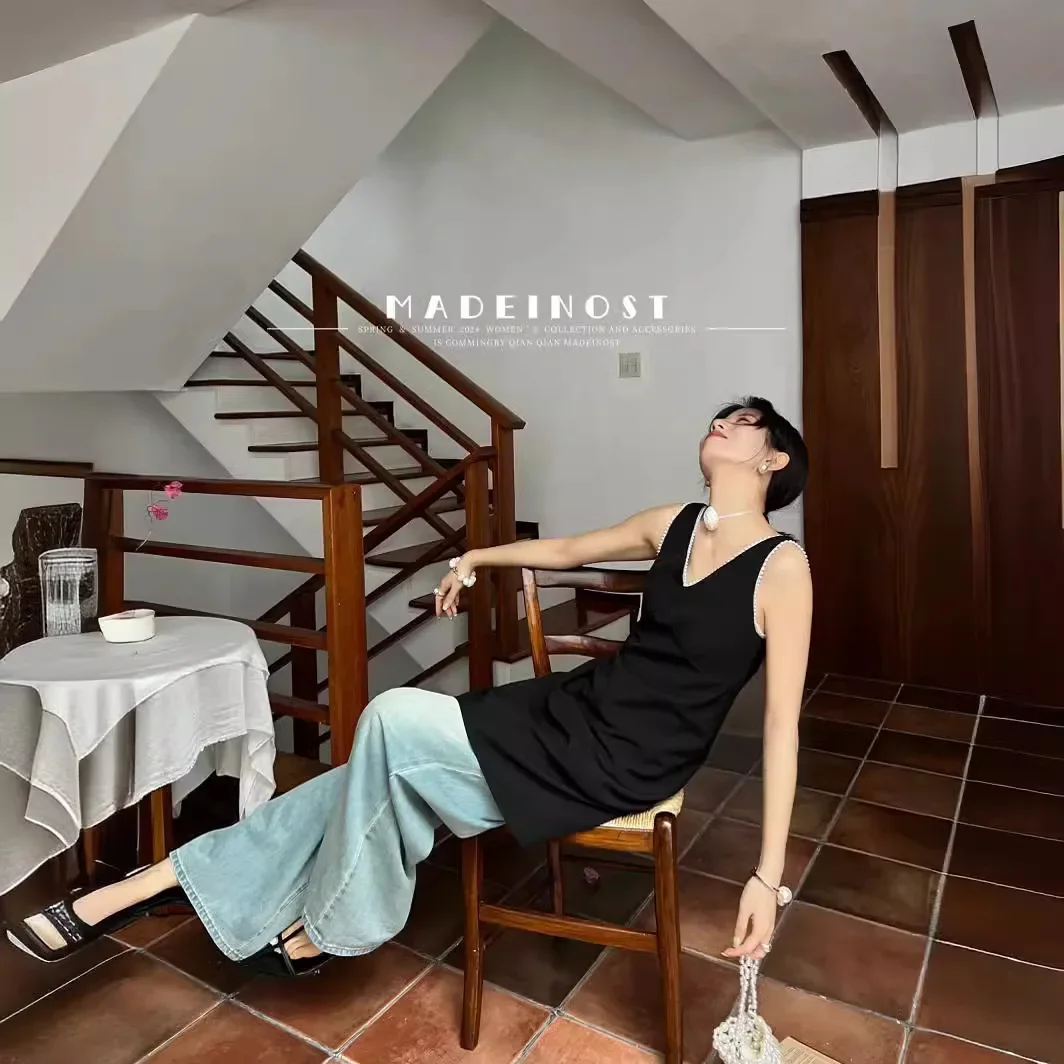 Женское летнее платье-жилет Madeinost2024 длинное платье во французском стиле