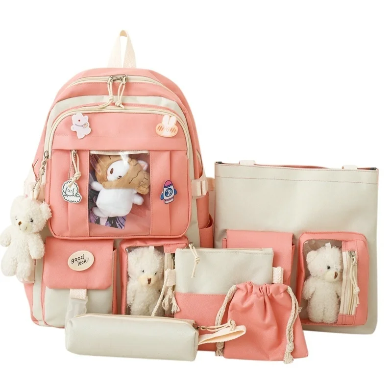 

5pcs New Fashion Sets Kids School Backpack Cute Women'S Bagpack Bookbag Laptop Bag For Teens Girls Students Bag Ruckk 2023