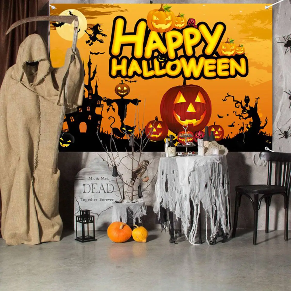 Halloween Background Halloween Decoration For Home Pumpkin Witch Bat Trick Or Treat Kids Favors Horror Party Supplies