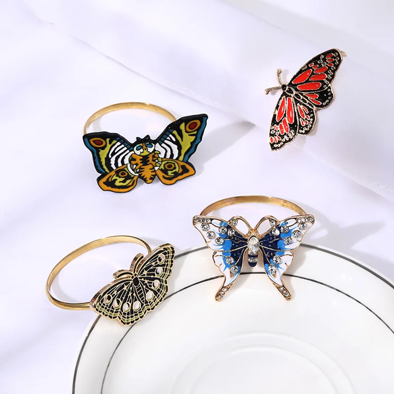 

Metal Animal Shape Napkin Rings Dragonfly Butterfly Bees Mouth Ring Wedding Banquet Hotel Table Supplies Circle Decoration Gifts
