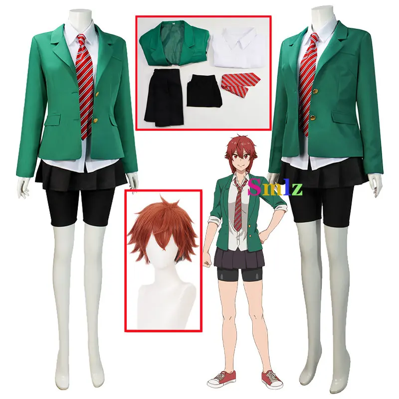 

Костюм для косплея аниме Tomo Chan is a Girl, косплей асазачи, парик для девочек, зеленые куртки, юбка, шорты, комплект униформы, платье на Хэллоуин
