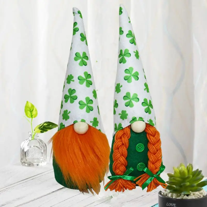

Table Gnomes Decor Saint Patrick Ornaments Good Luck Irish Doll Handmade Comfortable Green Plush Faceless Doll Smooth