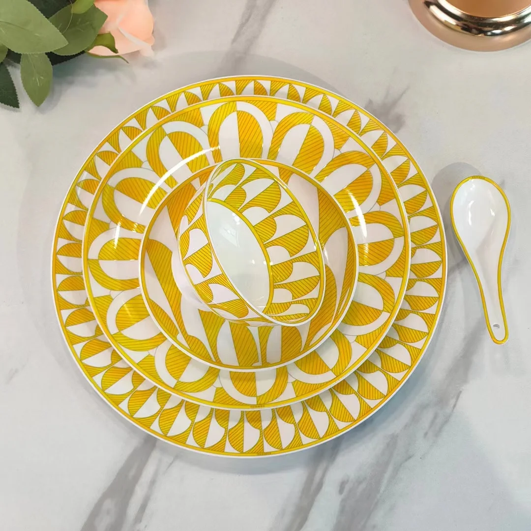 

New Arrival In 2023Dinner Plate Bone China Cup Saucer Rice Bowl Spoon Dessert Bread Plate Five Luxury Home Decor Gifts New